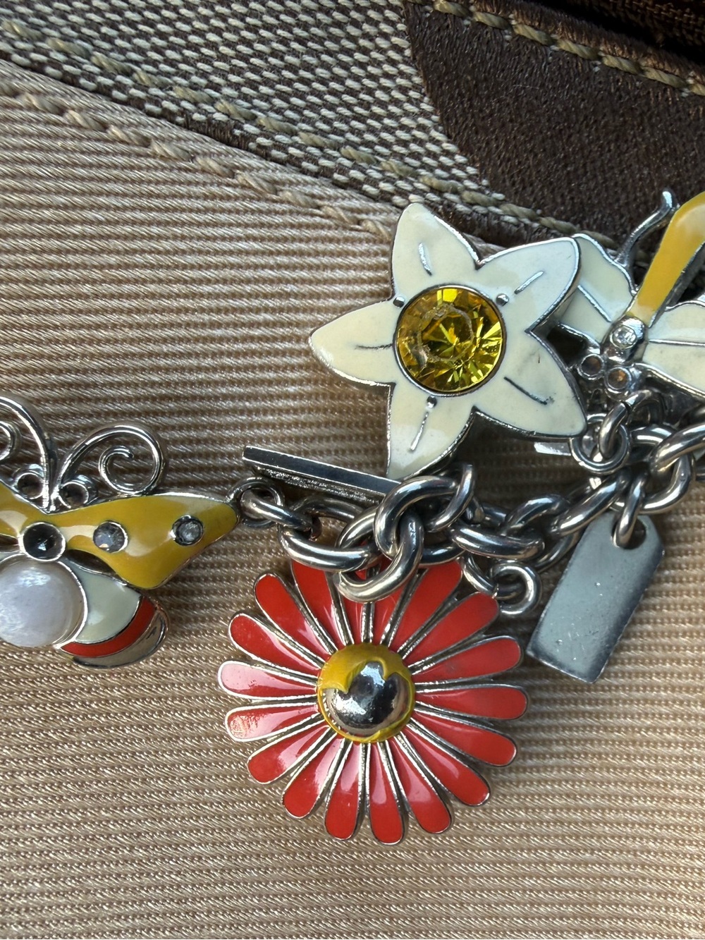 Vintage Coach Enamel Floral Butterfly Multi Charm Keychain Key Fob Bag Charm Y2K